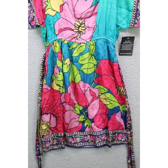 Boston Proper Silky Floral Dress-Size Small-Belted-Cold Shoulder-New w/Tags - Picture 2 of 11